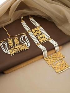 TINALIVA Brass Gold-plated Gold, White Jewellery Set