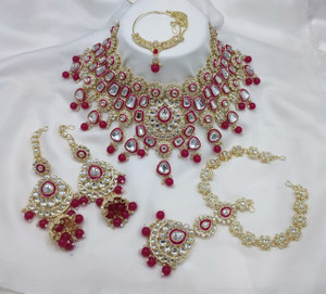 Yuzi Jewells Alloy Gold-plated Pink Jewellery Set