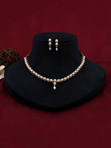 SRJ Brass Gold-plated White, Gold Jewellery Set