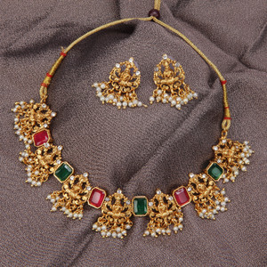 RAAJIS Alloy Gold-plated Multicolor, Green, Ruby Red Jewellery Set