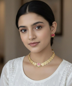Vadhu jewels Brass Gold-plated Gold, Pink Jewellery Set