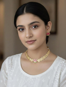Vadhu jewels Brass Gold-plated Gold, Pink Jewellery Set