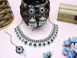 VATSALYA creation Alloy Silver Black Jewellery Set