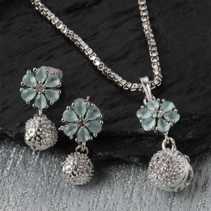 ZENEME Brass Rhodium Multicolor Jewellery Set