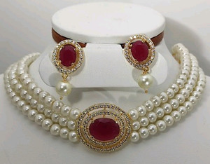 MB Creation Mother of Pearl Gold-plated Red Jewellery Set