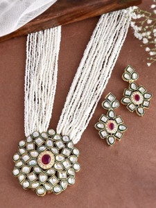 sunhari jewels Alloy Gold-plated White Jewellery Set