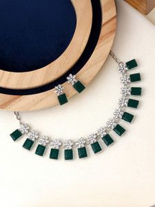 Atasi International Alloy Rhodium Silver, Green Jewellery Set