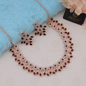 brado jewellery Brass Gold-plated Maroon Jewellery Set