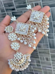 HHJEWELRY Brass Gold-plated White, Gold Jewellery Set