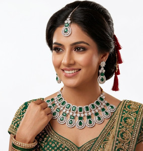 Depanu Brass Gold-plated Green Jewellery Set