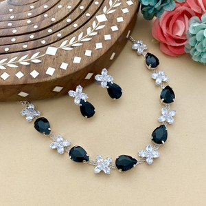 Varnii Stone, Alloy Silver Black, White, Silver Jewellery Set
