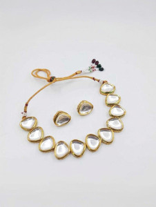 Saanjh Alloy Gold-plated Gold, White Jewellery Set