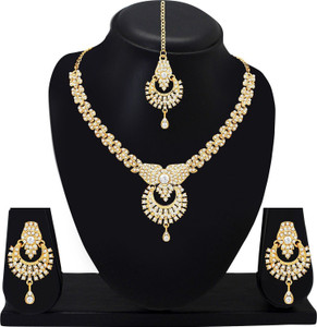 Atasi International Alloy Gold-plated Gold, White Jewellery Set