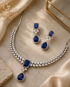 AKENTERPRISE Brass Rhodium White Jewellery Set