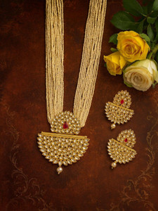 Henuka Copper Gold-plated Red, Gold, White Jewellery Set