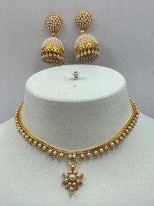 AntiqueJewllery Alloy Gold-plated White, Gold Jewellery Set