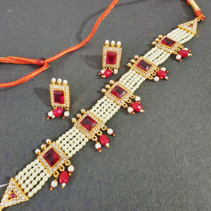 RAJASTHANI GAHANA Alloy Gold-plated Red, Ruby Red Jewellery Set