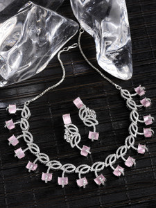 ZENEME Brass Gold-plated Pink Jewellery Set