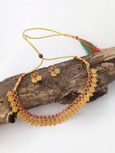 RAAJIS Alloy Gold-plated Gold, Red, Ruby Red Jewellery Set