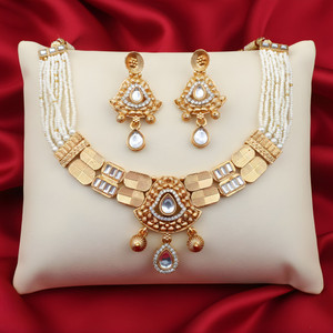 NANDAI Alloy Gold-plated White, Gold Jewellery Set