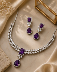 AKENTERPRISE Brass Rhodium Purple Jewellery Set