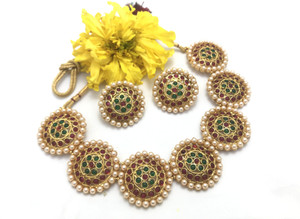 RAAJIS Alloy Gold-plated Multicolor, Ruby Red Jewellery Set