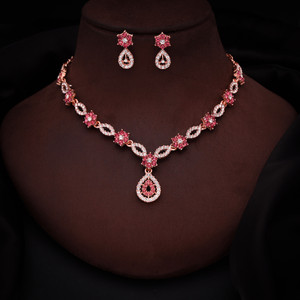 Alasca Brass Gold-plated Rose Gold, White, Pink Jewellery Set