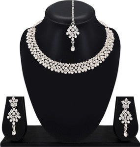 Atasi International Alloy Rhodium Silver Jewellery Set