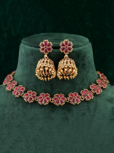 Grisha Jewellery Brass, Alloy Gold-plated Red Jewellery Set