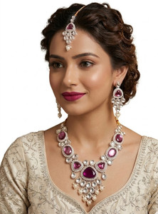 Brinah Brass Silver Purple, White Jewellery Set