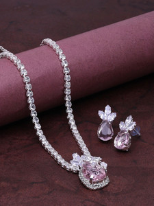 SAIYONI Alloy Silver Pink Jewellery Set