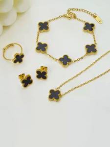 SHIMMERA Stainless Steel Gold-plated Gold, Black Jewellery Set