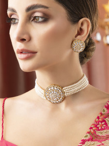 RUBANS Alloy Gold-plated Gold, White Jewellery Set