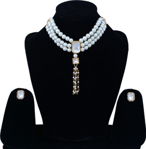 Darsha Collections Mother of Pearl, Crystal Gold-plated White Jewellery Set