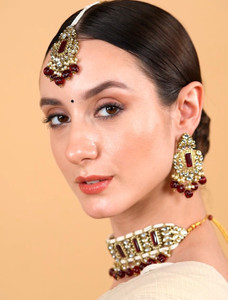 Reesha Jewel Brass Maroon Jewellery Set