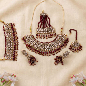 khus fashion Brass Maroon Jewellery Set
