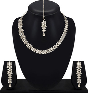 Atasi International Alloy Rhodium Silver Jewellery Set
