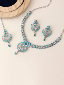 Atasi International Alloy Rhodium Silver, Blue Jewellery Set