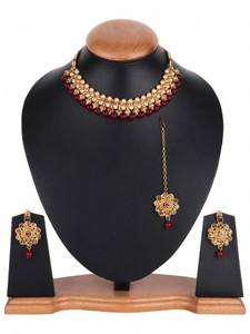 ABHRIK IMITATION Crystal Gold-plated Maroon, Gold Jewellery Set