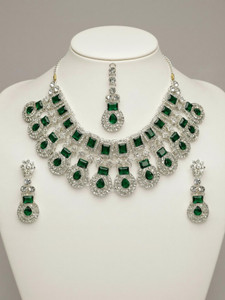 TAARIKAJEWEL Alloy Gold-plated Silver, Green Jewellery Set