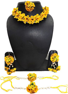 KANDK KREATION Fabric, Plastic Yellow Jewellery Set