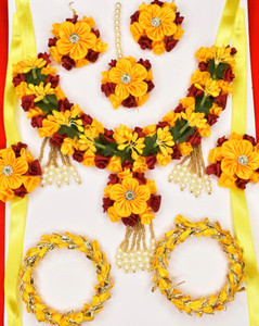 ALL DAY 365 Fabric Maroon, Yellow Jewellery Set