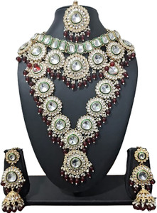 Sukhigold Alloy Gold-plated Maroon, Silver Jewellery Set