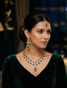 VATSALYA creation Alloy Gold-plated Green Jewellery Set