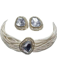 naitika arts Brass Gold-plated White Jewellery Set