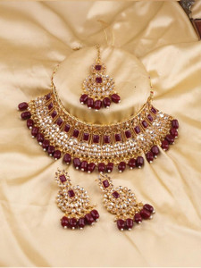 SS IMITATION JEWELLERY Alloy Gold-plated Maroon Jewellery Set