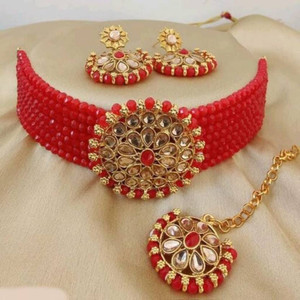 TWOLOVER Crystal, Alloy Gold-plated Red Jewellery Set