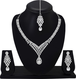 Atasi International Alloy Rhodium Silver Jewellery Set