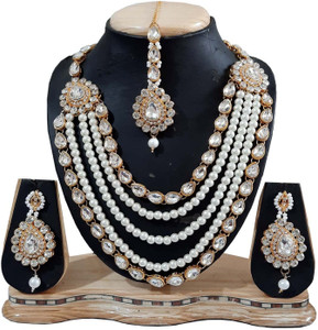 STYLISH DUDE Mother of Pearl, Alloy Gold-plated White Jewellery Set
