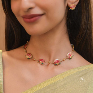 Gigev Brass Enamel, Gold-plated Pink Jewellery Set